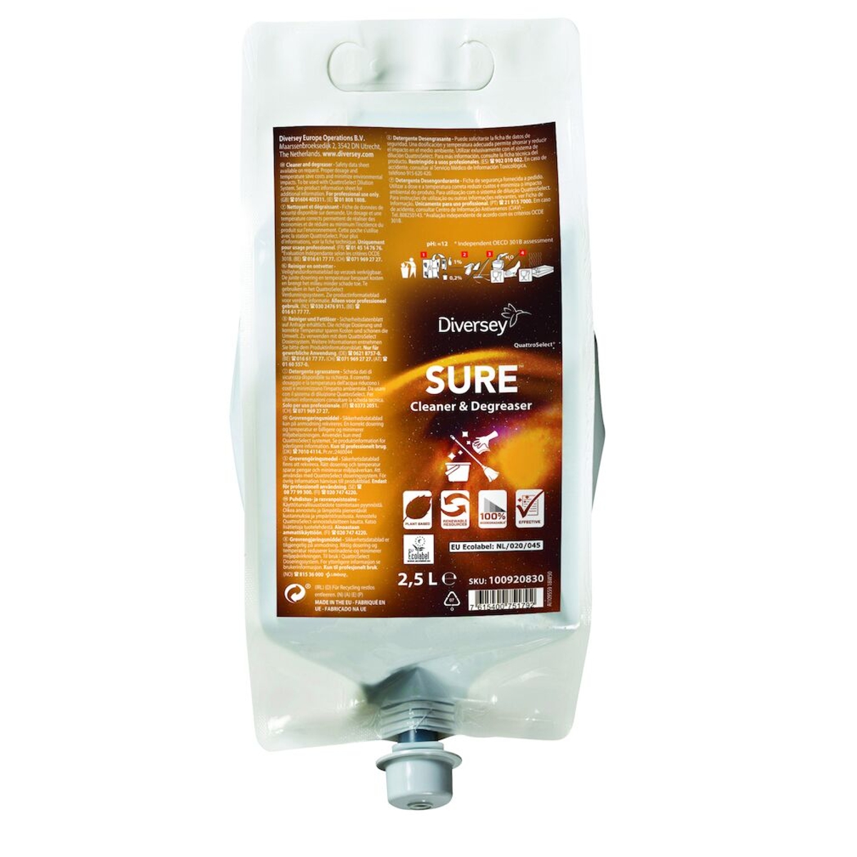 SURE Cleaner & Degreaser 2.5L – Desengordurante para sujidade difícil e limpeza de pavimentos -Sistema QuattroSelect