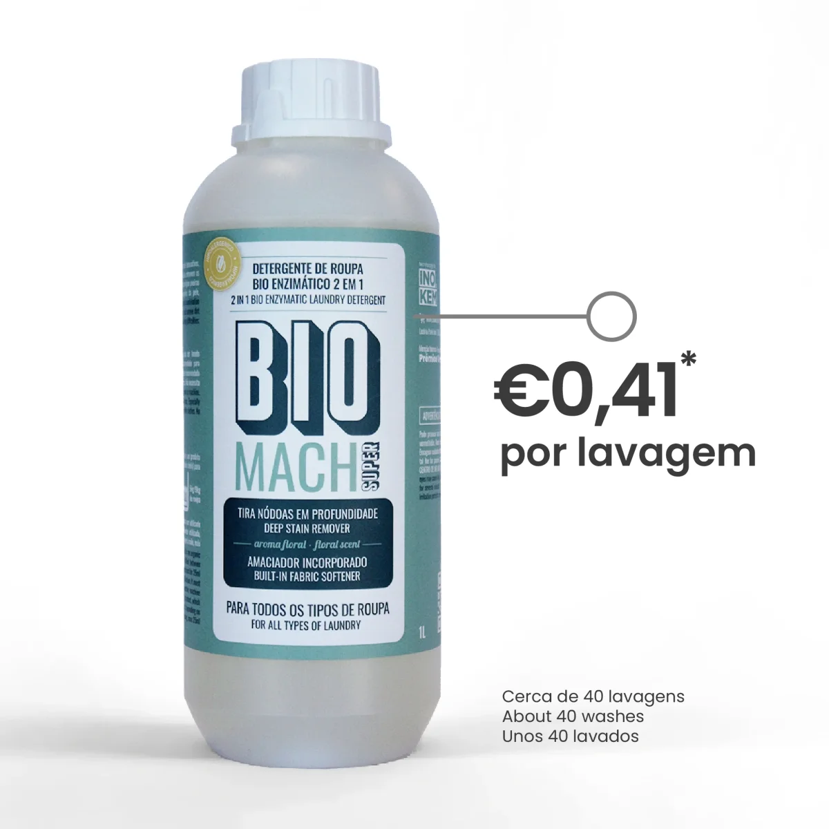Detergente de Roupa Bio Enzimático 2 em 1 – BIOMACH SUPER (1Litro) – Inokem