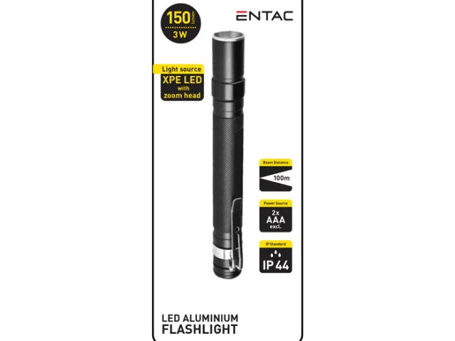 Lanterna Entac LED 3W Alumínio Clip EFL-ZOOM-3W-ALU