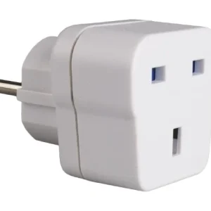 Adaptador de viagem 2P + E (alemão-inglês), 13A 250V ~. Cor branca