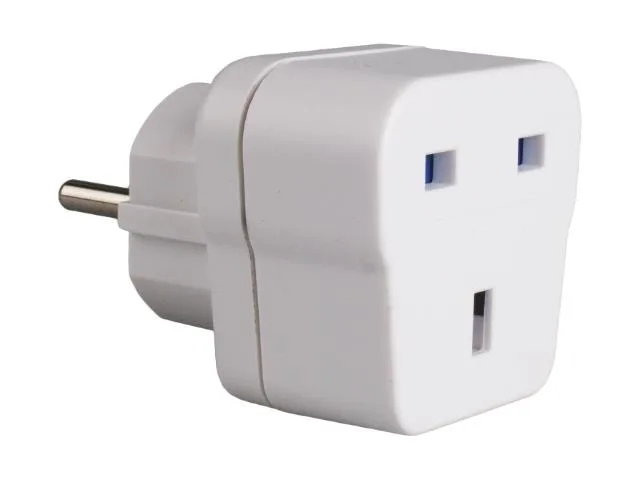 Adaptador de viagem 2P + E (alemão-inglês), 13A 250V ~. Cor branca