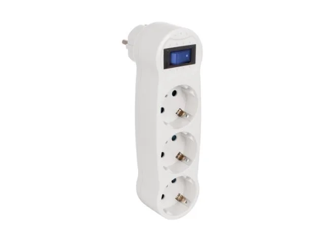 Adaptador triplo 2P + E, 16A 250V ~. Com interruptor de luz. Cor branca