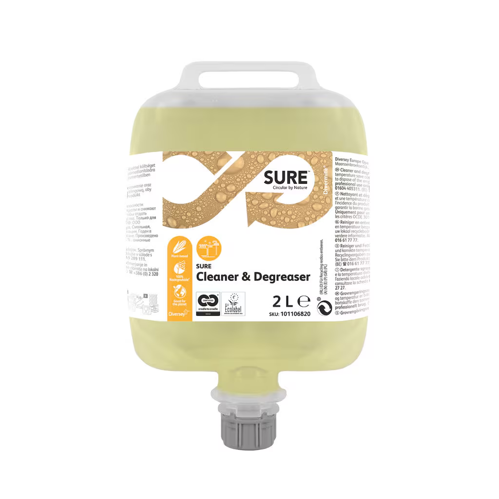 SURE Cleaner & Degreaser DVM 2L – Desengordurante para sujidade difícil e limpeza de pavimentos em bolsa Divermite®