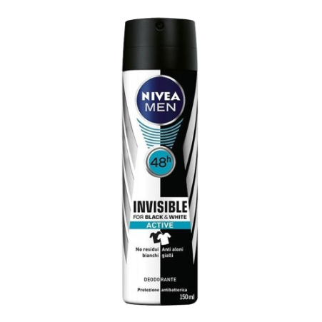 Nivea Desodorizante Spray B&W Invisible Active Men 150Ml
